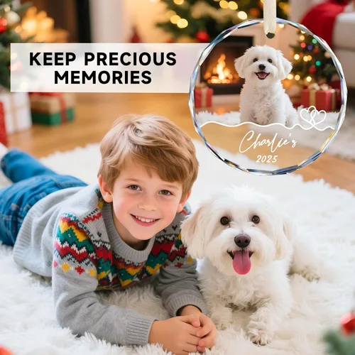Vista 6 de Adornos de foto de perro personalizados, adornos personalizados con nombre y foto de cachorro de mascota para el árbol de Navidad, regalos
