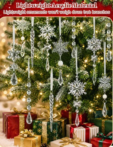 Vista 5 de 23 adornos navideños de cristal, copos de nieve, decoración