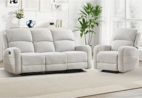 Vista 18 de EBELLO Juego de sofá reclinable manual para sala de estar, sofá reclinable de tela suave para sala de reuniones, respaldo y apoyabrazos acolchados
