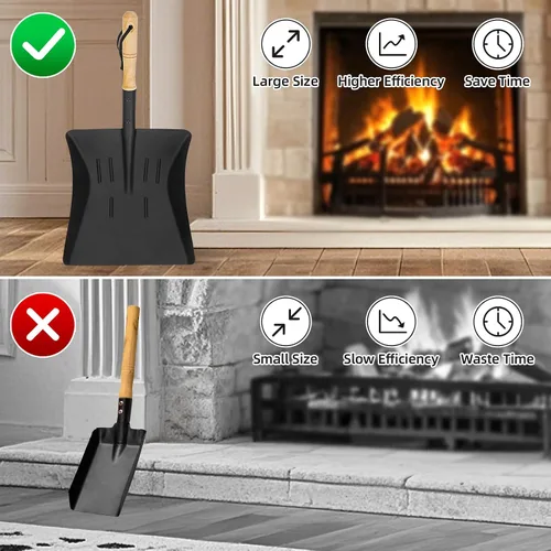 Vista 3 de Juego de pala y cepillo para cenizas para chimenea, pala de carbón y cepillo para hogar, juego de herramientas para chimenea para interiores