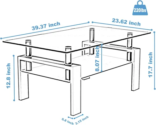 Vista 3 de Mesa de centro de vidrio templado para muebles de sala de estar (todo negro)