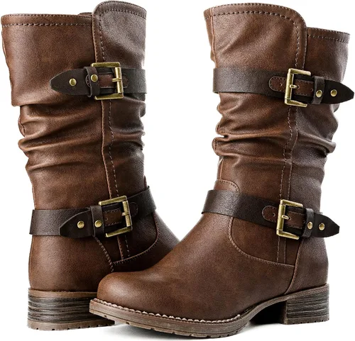 Vista 2 de GLOBALWIN - Botas de vestir a media pantorrilla para mujer, botas de motociclista para mujer