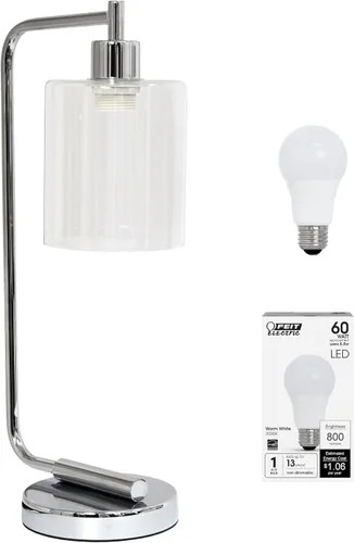 Vista 19 de Simple Designs LD1036-CHR Bronson Lámpara de Mesa de Linterna de Hierro Industrial Estilo Antiguo para Escritorio y Mesita de Noche con Pantalla