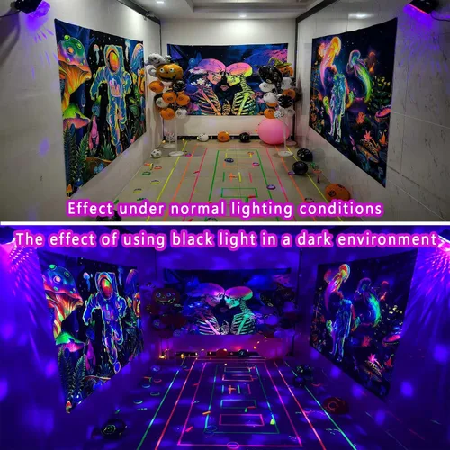 Vista 2 de Luces de fiesta de discoteca 2 en 1 con luz negra, luz de bola de discoteca UV de 10 W con luz estroboscópica activada por sonido, luces de fiesta