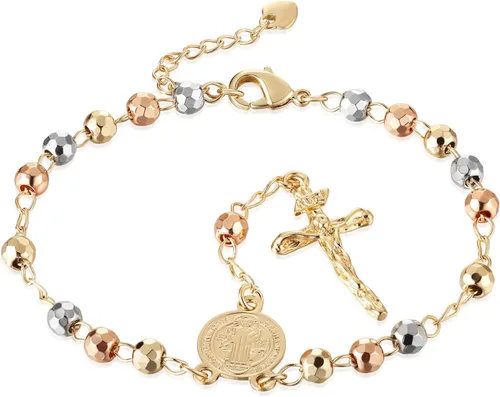 Vista 13 de HZMAN Pulsera de cruz con cuentas de rosario virgen de Guadalupe ajustable para mujer, regalo de joyería Cruz de Jesús y María