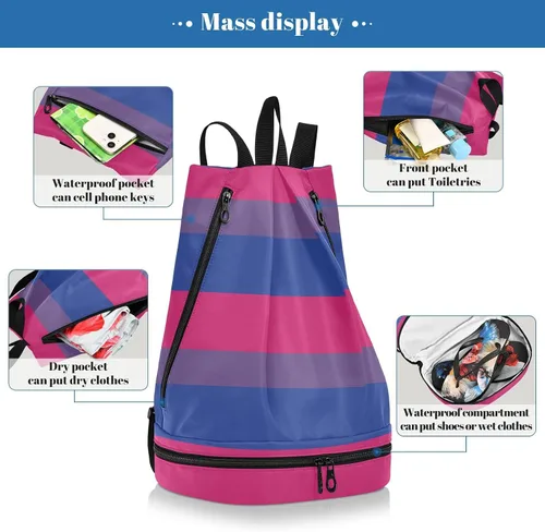 Vista 4 de innewgogo Mochila con cordón bisexual con bandera del orgullo bi para mujeres y hombres, bolsa de gimnasio deportiva con compartimentos húmedos
