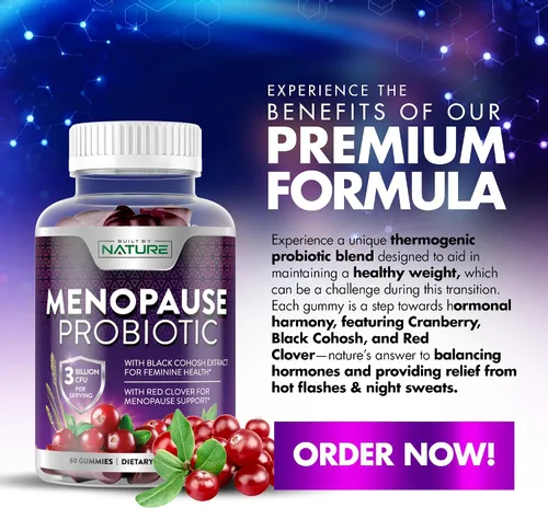 Vista 9 de Suplementos de menopausia para mujeres, gomitas probióticas para la menopausia, alivio de la menopausia para mujeres para sofocos, sudores nocturnos