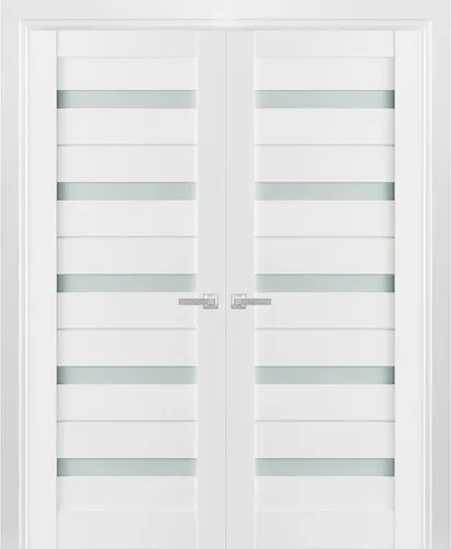 Vista 9 de Puertas dobles francesas macizas interiores de 36 x 80 pulgadas Quadro 4445 roble coñac con vidrio esmerilado Moldes de marco de panel sólido