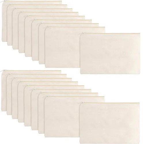 Vista 9 de meekoo Paquete de 16 bolsas de lona en blanco para cosméticos, bolsa de maquillaje con cremallera lisa, sublimación, manualidades DIY, bolsa de aseo