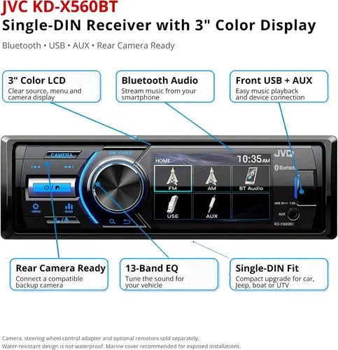 Vista 5 de JVC - KD-X560BT - Coche de medios digitales y receptor Bluetooth marino iPhone/Android/USB/AUX estéreo para automóvil con entrada de cámara trasera