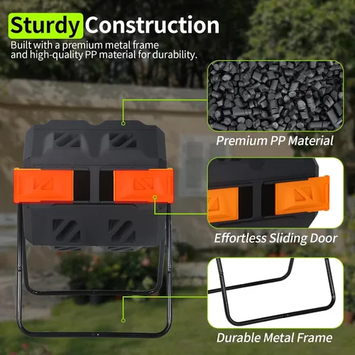 Vista 4 de Contenedor de compostaje para exteriores de 43 galones, compostador de doble cámara, contenedor de compostaje resistente para jardín, cocina, patio