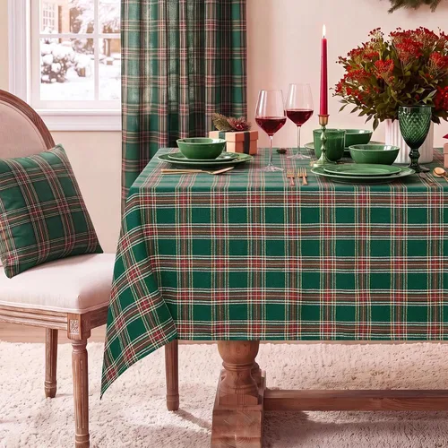 Vista 14 de Softalker - Mantel rectangular de Navidad a cuadros, color verde, 52 x 70