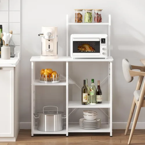 Vista 6 de DlandHome Soporte de microondas para cocina, soporte de carrito de microondas de 35.4 pulgadas, almacenamiento de utilidad de cocina de 3 niveles x