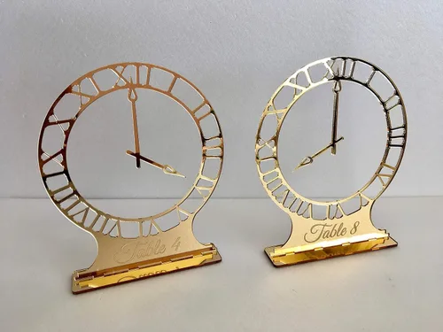 Vista 4 de Números de mesa de boda, Reloj de corte láser personalizado, Centros de mesa modernos independientes, Decoración de recepción, Titulares de números