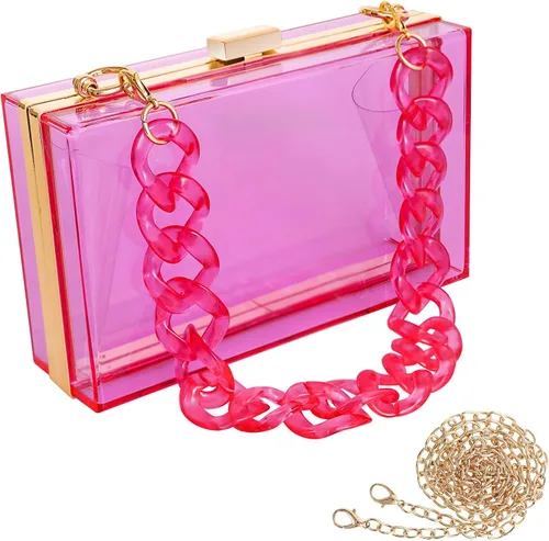 Vista 21 de WJCD - Bolso de mano de acrílico transparente para mujer, bolso de hombro con correa de cadena de dorada desmontable Premium Acrylic, Stadium