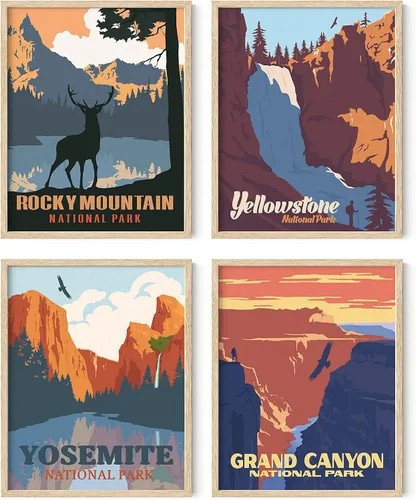 Vista 39 de HAUS AND HUES Pósteres vintage del parque nacional, juego de 6 impresiones artísticas de parques nacionales, arte de pared de naturaleza y juego