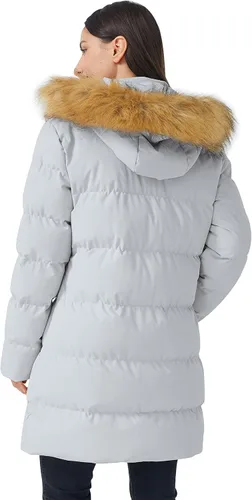 Vista 4 de WenVen - Abrigo grueso de invierno, para mujer, con capucha desmontable, de piel