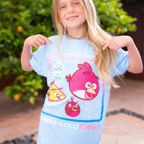 Vista 3 de Angry Birds Camiseta oficial de Squad Goals de manga corta, 100% algodón, para niños, niñas, unisex