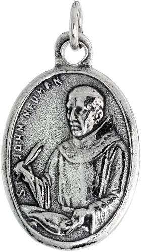 Vista 2 de Collar de medalla de San Juan Neumann de plata de ley con acabado oxidado, cadena ovalada de 0.071in, Plata esterlina, Sin gemas.