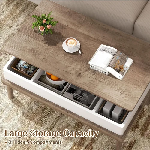 Vista 4 de Shintenchi Mesa auxiliar, mesa de centro elevable con compartimento oculto, mesa de comedor de mesa elevada, mesa central elevadora para sala