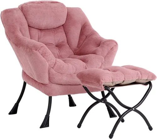 Vista 22 de LITA - Silla perezosa con otomana, sofá tapizado de ocio moderno de acento, silla de lectura contemporánea de salón con reposabrazos y bolsillo