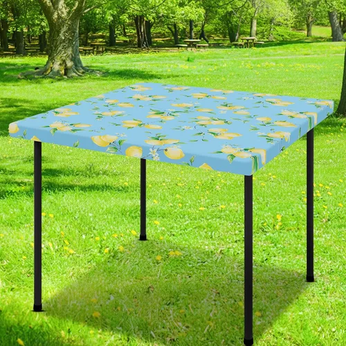 Vista 28 de Smiry Mantel cuadrado para mesa de pícnic, impermeable, elástico, ajustable, para campamento, protector de vinilo con parte trasera de franela Beige