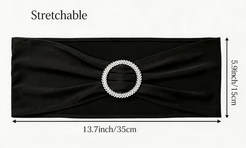 Vista 3 de Paquete de 50 bandas negras de elastano para sillas de boda, lazos con hebillas para fiestas, cumpleaños, fiestas, banquetes de jubilación