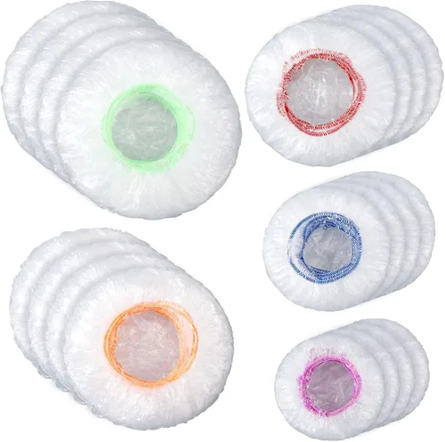 Vista 7 de Cunhill 200 fundas de plástico para tazones de 5 tamaños a granel, envoltura de plástico reutilizable para alimentos, masa madre y pan, fundas