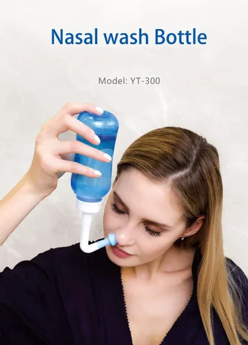 Vista 2 de Carllg Neti Pot - Botella de lavado de riego nasal con sal de enjuague sinusal para adultos y niños (botella de 10.1 fl oz con 30 paquetes de sal)