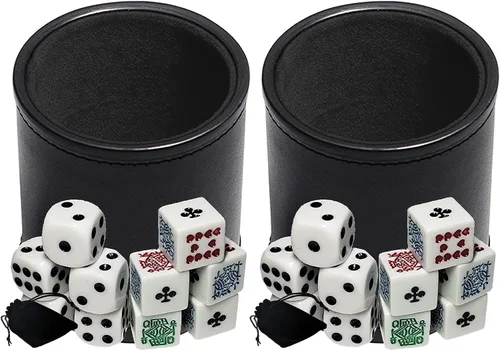 Vista 7 de Cyber-Deals Juego de dados de cuero sintético negro con forro de fieltro negro con póker blanco (Clubs Ace) y dados de pip en bolsa