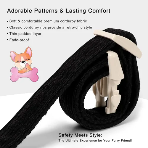 Vista 4 de Lindo Collar de Corduroy para Perro - Collar Ajustable Negro para Perros Pequeños de 4-10lbs, Resistente al Desvanecimiento con Cierre Seguro