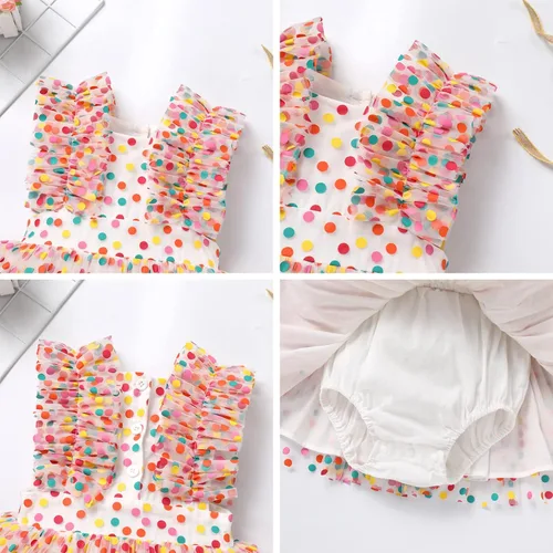 Vista 5 de Baby Girls 1st Birthday Outfit Colorful Polka Dots Romper Princess Party Tutu Dress Cake Smash Clothes for Photo Shoot