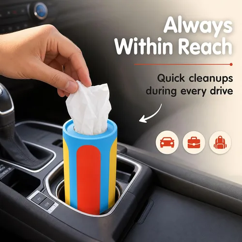 Vista 7 de Soporte para pañuelos de coche con pañuelos faciales, 4 botes, paquete a granel de viaje, cajas redondas de cubo, repuesto para tubos Kleenex, cajas