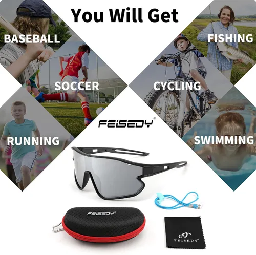 Vista 5 de FEISEDY Gafas de sol unisex para jóvenes, gafas de sol de béisbol y tenis, UV400 deportivas para niños y niñas, pantallas de ciclismo B4064