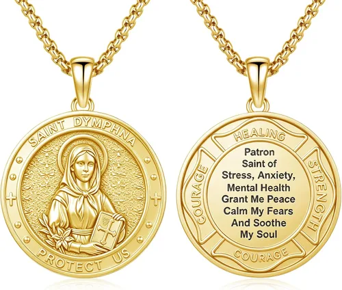Vista 49 de Collar con colgante de amuleto de medalla de San de plata 10A-St Michael Oval