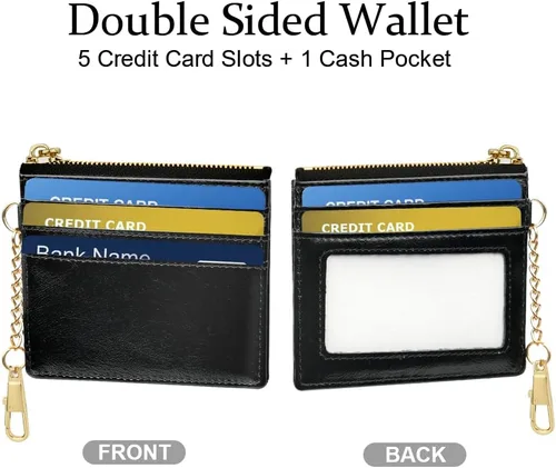 Vista 40 de URAQT Cartera para tarjetas de crédito, cartera minimalista de cuero delgado con cremallera, mini protector de tarjeta de crédito, llavero bolsillo
