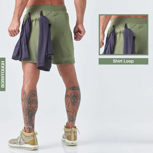 Vista 3 de Born Tough Pantalones cortos de entrenamiento de gimnasio para hombre, entrepierna de 7 pulgadas, pantalones cortos de culturismo atléticos