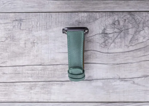 Vista 5 de Correa de cuero genuino verde mar para Apple Watch