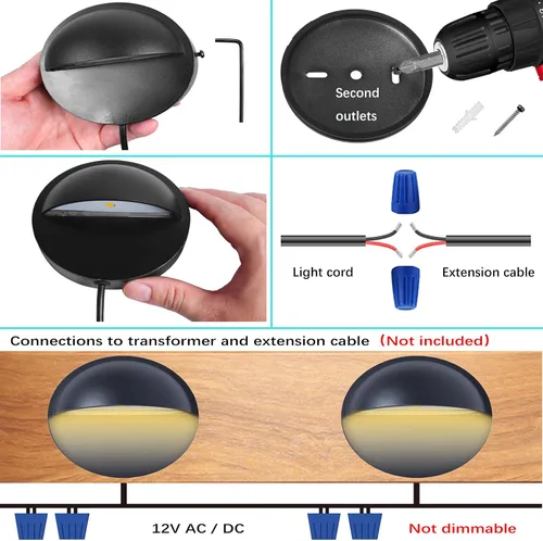 Vista 4 de Luces LED de aluminio para exteriores, blanco cálido Φ3.94 pulgadas, bajo voltaje, 12 V CA/CC IP65, impermeable, con cable eléctrico bajo cubierta