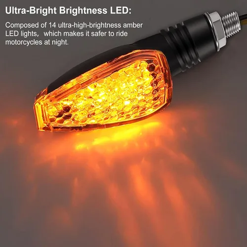 Vista 3 de Frienda 4 unids motocicleta señales de giro 14 LED 12v luces indicadores moto LED parpadeante brillante ámbar lámpara tallo flecha delantera luces
