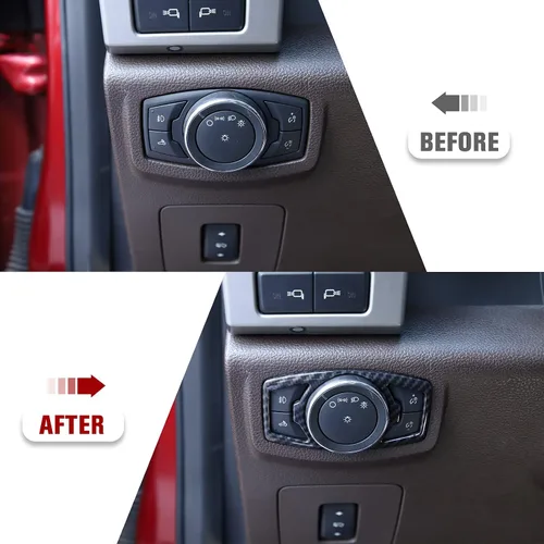 Vista 4 de RT-TCZ Cubierta del botón del interruptor de los faros para Ford F150 y Mustang 2015-2022 (grano de fibra de carbono)