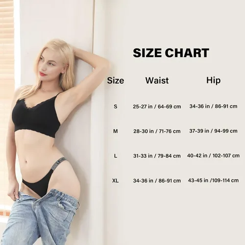 Vista 6 de LEVAO Bragas sexis tangas para mujer con letras de diamantes de imitación tanga de talle bajo paquete múltiple paquete de 3-6 S-XL