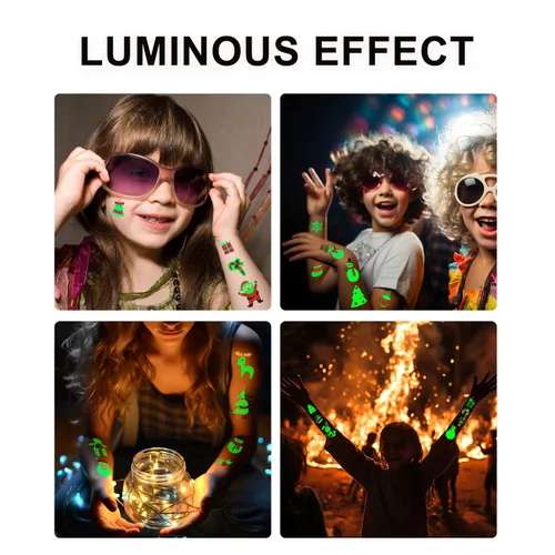 Vista 2 de Tatuajes temporales luminosos de Navidad para decoraciones de fiestas, rellenos de calcetines de Navidad brillantes para niños, suministros
