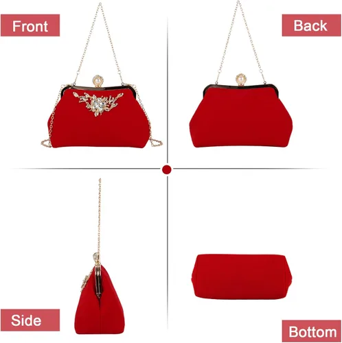 Vista 2 de LUI SUI Bolso de mano de terciopelo con flores para mujer bolso de hombro de cristal bolso de mano de boda para banquetes de graduación