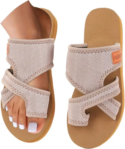 Vista 15 de Tatumaie Sandalias ortopédicas para mujer, de malla hueca, con soporte de arco, cómodas, para playa, planas, con anillo para los dedos del pie