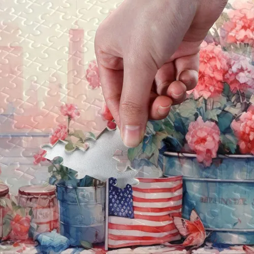 Vista 4 de Flowerpot American Falg Jigsaw Puzzles 500 Pieces for Adults with Mesh Storage Bag 2011739