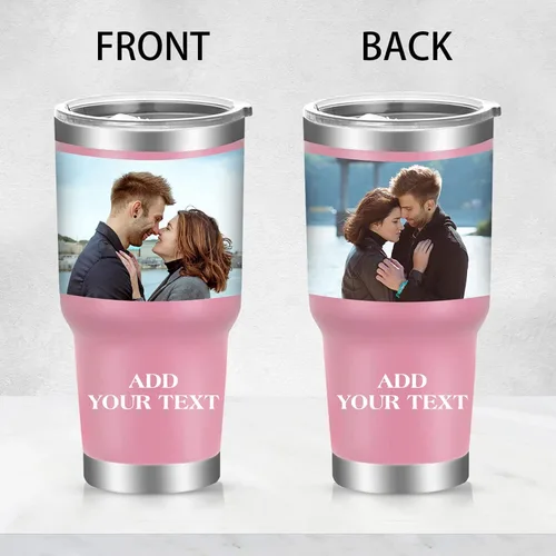 Vista 4 de Vaso de fotos personalizado de 30 onzas con tapa y pajita, tazas de café de acero inoxidable personalizadas, taza de viaje con nombre de imagen