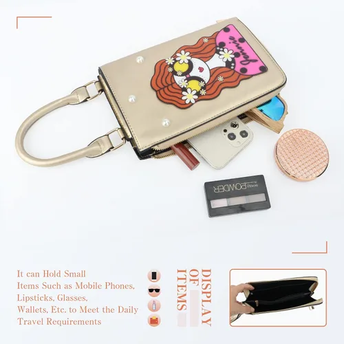 Vista 5 de GOKTOW Bolso extravagante para mujer, bolsos de mano novedosos para mujer, bolso cruzado divertido, bolsos de hombro con asa de poliuretano