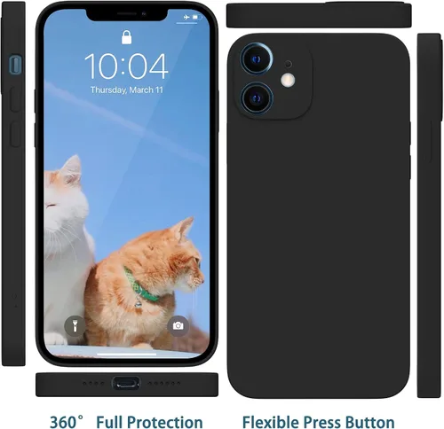 Vista 5 de ANDATE Funda de silicona para iPhone 12, color negro, funda protectora de goma de gel de silicona líquida suave a prueba de golpes para iPhone 12