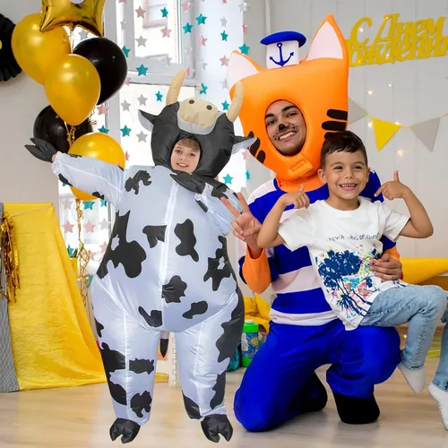 Vista 5 de Stegosaurus Disfraz inflable de vaca para niños, disfraces inflables de Halloween para niños, divertido traje de vaca para niños y niñas, fiesta